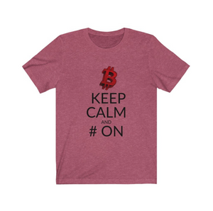 Crypto Clothing Bitcoin Shirt: Keep Calm and # on Red