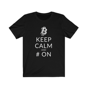 Crypto Clothing Bitcoin Shirt: Keep Calm and # on White