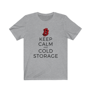 Crypto Clothing Bitcoin Shirt: Keep Calm and Cold Storage Red