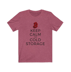 Crypto Clothing Bitcoin Shirt: Keep Calm and Cold Storage Red