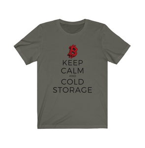 Crypto Clothing Bitcoin Shirt: Keep Calm and Cold Storage Red