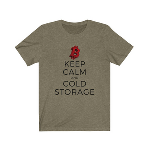 Crypto Clothing Bitcoin Shirt: Keep Calm and Cold Storage Red