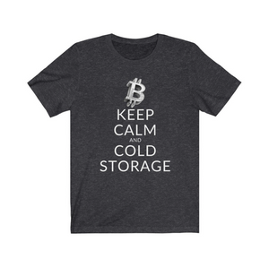 Crypto Clothing Bitcoin Shirt: Keep Calm and Cold Storage White