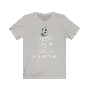 Crypto Clothing Bitcoin Shirt: Keep Calm and Cold Storage White