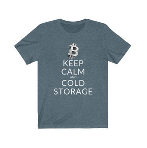 Crypto Clothing Bitcoin Shirt: Keep Calm and Cold Storage White